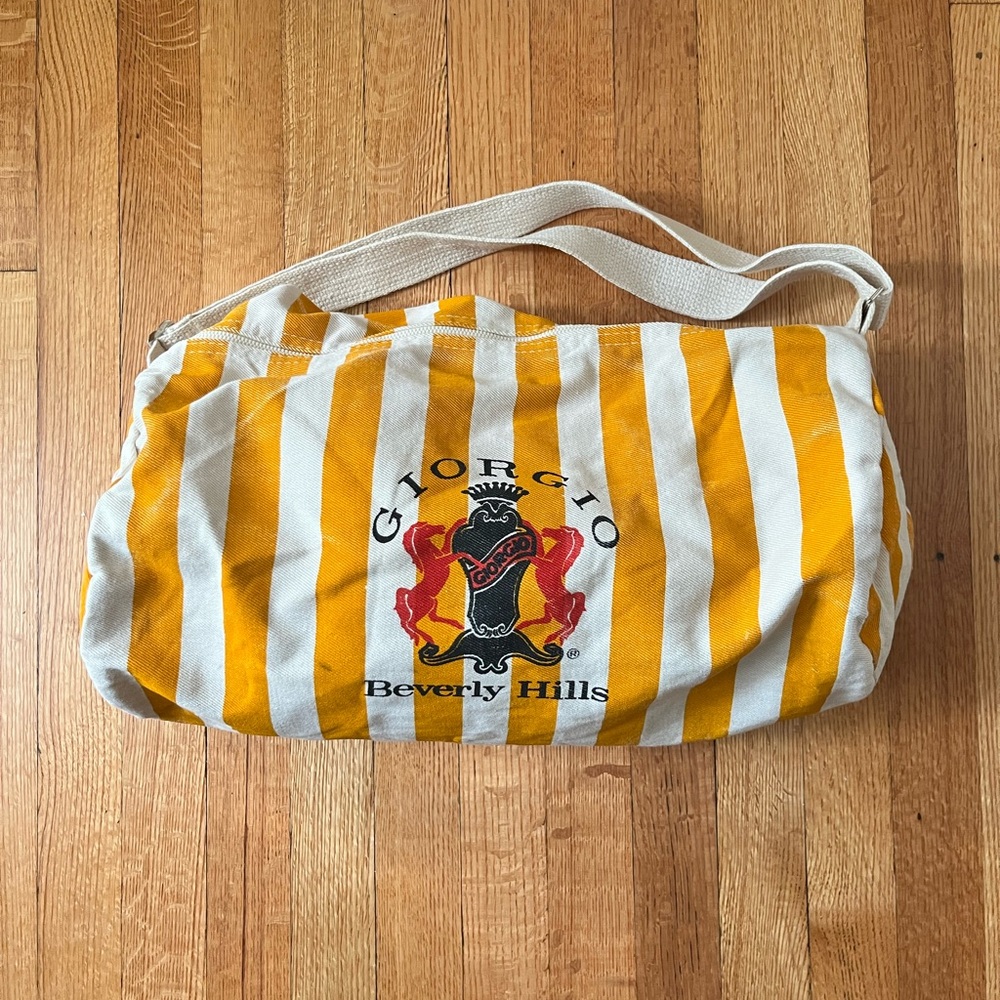 Vintage Giorgio Armani Yellow Stripe Canvas Duffle Bag, Troop Beverly Hills